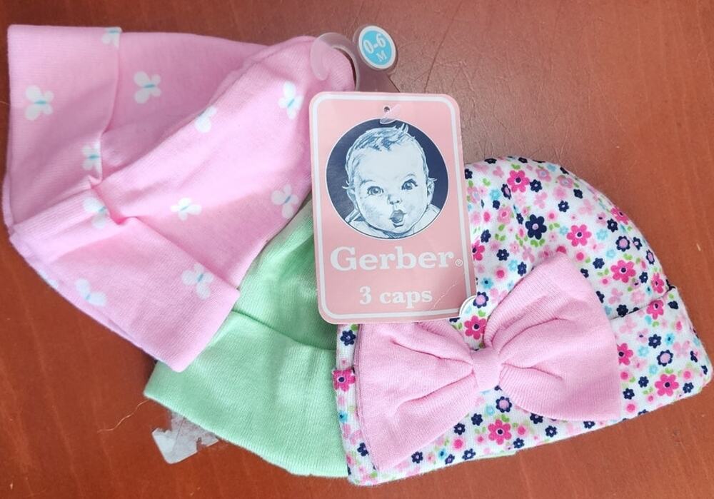 Gerber Baby Girl Butterfly 0-6months Cap Hat set of 3